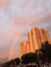 2015年8月3日18时许，雨后的北京天空东边出现了大彩虹，引众网友围观拍摄。网友供图。